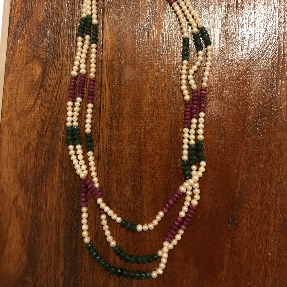 RARE Freshwater Pearls/Rubies/Emerald Necklace